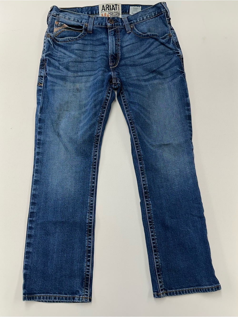 Ariat M4 Straight Leg Jeans Denim Men's 34x30 Low Rise Cowboy Western Whiskers